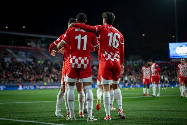 Arnaut Danjuma (Girona FC) celebrates after scoring his team s goal with team mates during a UEFA Champions League match between Girona FC and Arsenal FC at Estadi Municipal de Montilivi in Girona, Girona, Spain, on January 29 2025. Photo by Felipe Mondino Copyright: x@FELIPExMONDINOx