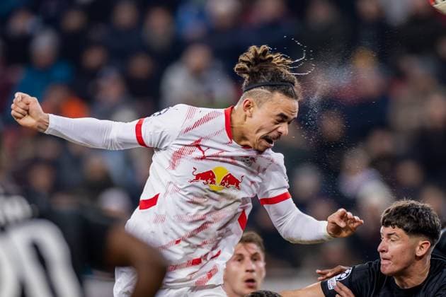 SOCCER - UEFA CL, Sturm vs RB Leipzig KLAGENFURT,AUSTRIA,29.JAN.25 - SOCCER - UEFA Champions League, SK Sturm Graz vs RasenBallsport Leipzig. Image shows Yussuf Poulsen (RB Leipzig).  GEPAxpictures xMatthiasxTrinkl