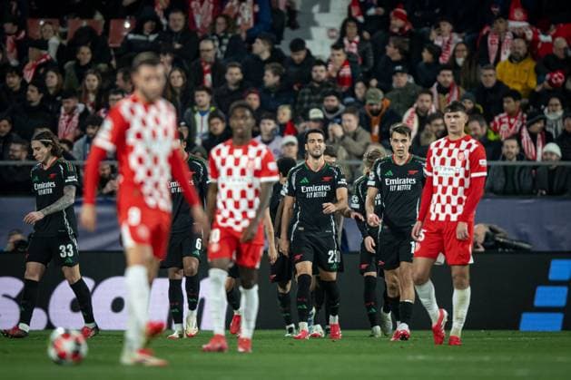 Mikel Merino (Arsenal FC) in action during a UEFA Champions League match between Girona FC and Arsenal FC at Estadi Municipal de Montilivi in Girona, Girona, Spain, on January 29 2025. Photo by Felipe Mondino Copyright: x@FELIPExMONDINOx