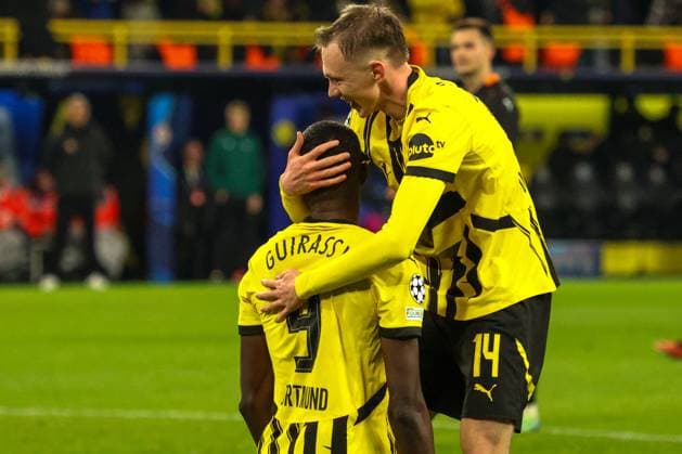 Dortmund, Deutschland 29. Januar 2025: Champions League - 2024 2025 - Borussia Dortmund vs. Schachtar Donezk Im Bild: v.li. Torschütze Serhou Guirassy (BVB) macht das Tor zum 2:0 für Borussia Dortmund und jubelt mit Maximilian Beier (BVB) Signal Iduna Park Nordrhein Westfalen Copyright: xFotostandx xFantinix