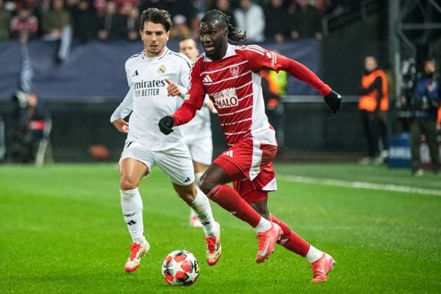 FOOTBALL: BREST vs REAL MADRID Baptiste AUTISSIER MAXPPP - Guingamp 29 01 2025 Baptiste AUTISSIER Maxppp Guingamp ; 29 01 2025 ; Mama Balde et Brahim Diaz lors du match Brest vs Real Madrid comptant pour la 8e journee de la Ligue des Champions a Guingamp le 29 janvier 2025. Guingamp Guingamp Bretagne France  Copyright: xMAXPPPxBaptistexAUTISSIERx BAU202501299981 BAU202501299981