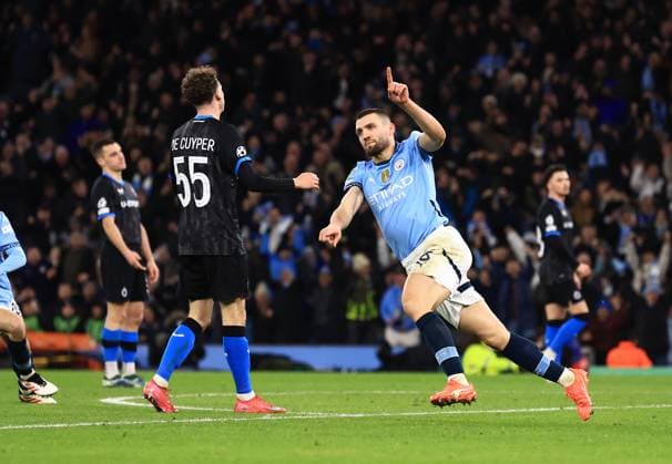 Mateo Kovacic of Manchester City celebrates scoring a goal to make it 1-1 Manchester City v Club Brugge, UEFA Champions League, Group Stage, Football, Etihad Stadium, Manchester, UK - 29 Jan 2025 EDITORIAL USE ONLY No use with unauthorised audio, video, data, fixture lists, club league logos or live services. Online in-match use limited to 120 images, no video emulation. No use in betting, games or single club league player publications.  Copyright: xMattxWest Shutterstockx 15122170ak