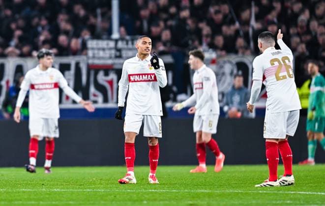 Enzo Millot (VfB Stuttgart) looks frustrated and argues with Deniz Undav (VfB Stuttgart) during the UEFA Champions League 2024 25 League Phase MD8 match between VfB Stuttgart and Paris Saint-Germain at MHPArena on January 29, 2025 in Stuttgart, Germany. (Photo by Silas Schueller DeFodi Images) Defodi-738_738_VFBPSG_20250129_169