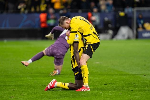 GER, UEFA Champions League, 8. Spieltag - Borussia Dortmund vs FC Shakhtar Donetsk 29.01.2025, Signal Iduna Park, Dortmund, GER, UEFA Champions League, 8. Spieltag - Borussia Dortmund vs FC Shakhtar Donetsk Im Bild: Torjubel Jubel ueber das Tor zum 2:0 durch Sehrou Guirassy (Borussia Dortmund, 9) Maximilian Beier (Borussia Dortmund, 14)