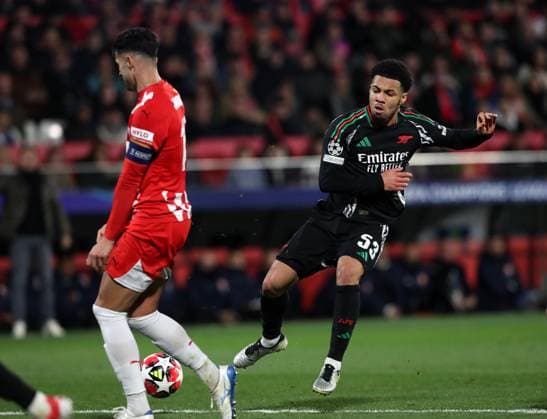 Ethan Nwaneri of Arsenal scores his teams 2nd goal Girona v Arsenal, UEFA CHampions League, Estadi Montilivi, Girona, Spain - 29 01 2025 Editorial use only  Copyright: xMartinxSerasxLima Shutterstockx 15124935e