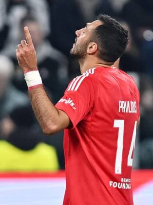 January 29, 2025, Turin: Benfica s Vangelis Pavlidis jubilates after scoring the gol (0-1) during the UEFA Champions League soccer match Juventus FC vs SL Benfica at the Allianz Stadium in Turin, Italy, 29 January 2025 ANSA ALESSANDRO DI MARCO UEFA Champions League: Juventus-Benfica  - ZUMAa110 20250129_zaf_a110_040 Copyright: xAlessandroxDixMarcox