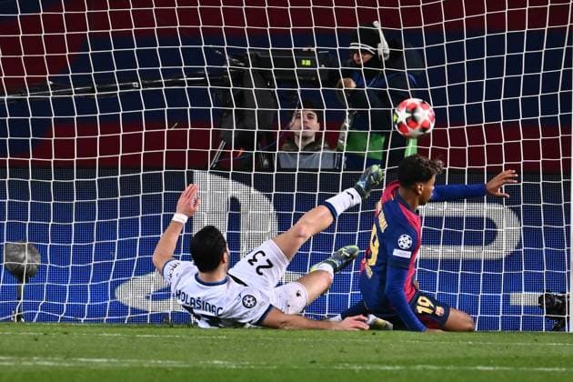 Sport Bilder des Tages Foto IPP MiMa Barcellona 29 01 2025 Calcio UEFA Champions League 2024 2025 FC Barcellona - Atalanta BC nella foto goal 1-0 Lamine Yamal FC Barcelona, Barca Italy Photo Press - World Copyright Barcelona italy Espana ITALY  Copyright: xR4924_italyphotopressx