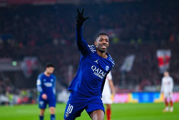 Ousmane Dembele (Paris Saint-Germain) gestures and celebrate his third goal during the UEFA Champions League 2024 25 League Phase MD8 match between VfB Stuttgart and Paris Saint-Germain at MHPArena on January 29, 2025 in Stuttgart, Germany. (Photo by Silas Schueller DeFodi Images) Defodi-738_738_VFBPSG_20250129_226