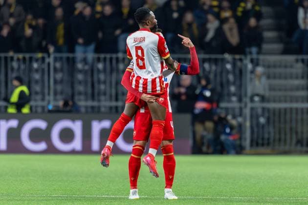 Bern, Switzerland, January 29st 2025: Goalscorer GuÃ lor Kanga (8 Crvena zvezda) during the UEFA Champions League football match between BSC Young Boys and FK Crvena zvezda at Stadion Wankdorf in Bern, Switzerland. Philipp Kresnik (Philipp Kresnik SPP) Copyright: xPhilippxKresnikx xSPPx spp-en-PhKrSp-_KRE3706-Verbessert-RR