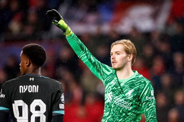 2025-01-29 PSV Eindhoven v Liverpool FC - UEFA Champions League 2024 25 League Phase MD8 EINDHOVEN, NETHERLANDS - JANUARY 29: Goalkeeper Caoimhin Kelleher of Liverpool FC gestures during the UEFA Champions League 2024 25 League Phase MD8 match between PSV Eindhoven and Liverpool FC at PSV Stadion on January 29, 2025 in Eindhoven, Netherlands. Eindhoven PSV Stadion Netherlands Content not available for redistribution in The Netherlands directly or indirectly through any third parties. Copyright: xBroerxvanxdenxBoomx