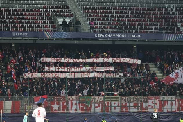 SOCCER - UEFA CL, Sturm vs RB Leipzig KLAGENFURT,AUSTRIA,29.JAN.25 - SOCCER - UEFA Champions League, SK Sturm Graz vs RasenBallsport Leipzig. Image shows fans (RB Leipzig).  GEPAxpictures xChrisxBauer