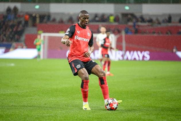 Leverkusen, Deutschland, 29.01.25: Nordi Mukiele (Bayer 04 Leverkusen) in Aktion am Ball, Einzelaktion waehrend des Spiels der Champions League Gruppenphase zwischen Bayer 04 Leverkusen vs Sparta Prag in der BayArena Leverkusen BayArena North Rhine-Westphalia Germany Copyright: xBrauer-Fotoagenturx xAdrianxSchlx