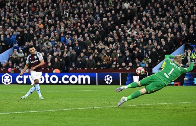 Birmingham, England, 29th January 2025. Aston Villa™s Ollie Watkins scoring his sides third goal during the UEFA Champions League match at Villa Park, Birmingham. Picture credit should read: Cody Froggatt Sportimage EDITORIAL USE ONLY. No use with unauthorised audio, video, data, fixture lists, club league logos or live services. Online in-match use limited to 120 images, no video emulation. No use in betting, games or single club league player publications. SPI_082_CF_Aston_Villa_Celtic SPI-3641-0082