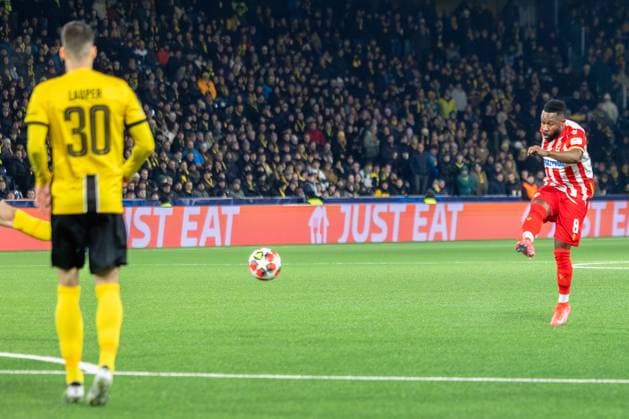 Bern, Switzerland, January 29st 2025: Goalscorer GuÃ lor Kanga (8 Crvena zvezda) during the UEFA Champions League football match between BSC Young Boys and FK Crvena zvezda at Stadion Wankdorf in Bern, Switzerland. Philipp Kresnik (Philipp Kresnik SPP) Copyright: xPhilippxKresnikx xSPPx spp-en-PhKrSp-_KRE5422-Verbessert-RR