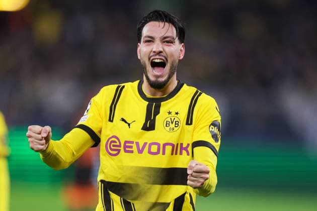 29.01.2025, UEFA Champions League, 8. Spieltag, Borussia Dortmund - Shakhtar Donetsk, Ramy Bensebaini (Borussia Dortmund) bejubelt das Tor zum 3:1, Dortmund Signal Iduna Park NRW Deutschland xRHR-FOTO DEx Copyright: DennisxEwert RHR-FOTOx RHR-FOTO DE