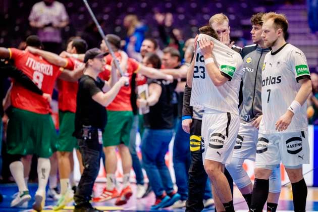 Mens Handball World Cup 2025 Quarterfinal Portugal Germany Fornebu 20250129 Germanys Renars Uscins and Luca Witzke after losing to Portugal in the quarterfinals of the World Handball Championship in Unity arena Photo Stian Lysberg Solum NTB Fornebu Norway EDITORIAL USE ONLY RESTRICTED USE FOR BETTING COMPANIES  Copyright: xStianxLysbergxSolumx xNTBx
