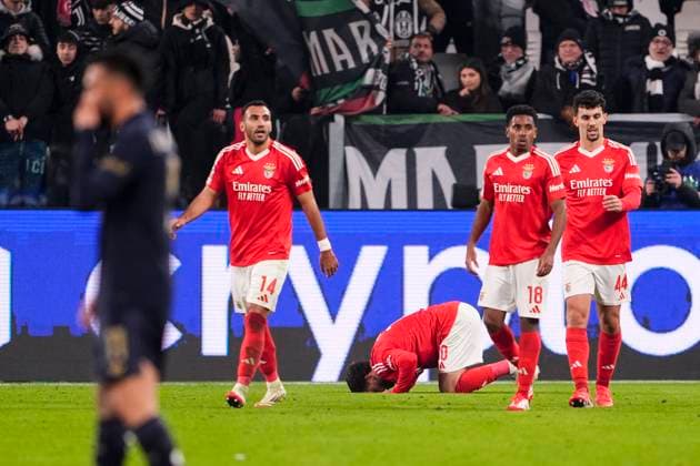 Benfica s Orkun K& xf6;k& xe7;& xfc; celebrates after scoring the 0-2 goal for his team during the Uefa Champions League soccer match between Juventus Fc and Benfica at the Juventus stadium in Turin, round 8 8 - north west Italy - January 29, 2025. - Soccer .  Copyright: xFabioxFerrari LaPressex