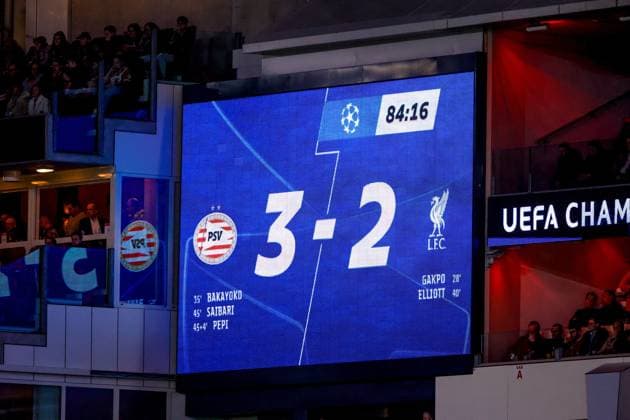 EINDHOVEN, 29-01-2025, Philips Stadium, UEFA Champions League season 2024 25, match between PSV and Liverpool FC, score after 85 minutes 3-2 PSV - Liverpool  x27615105x Copyright: