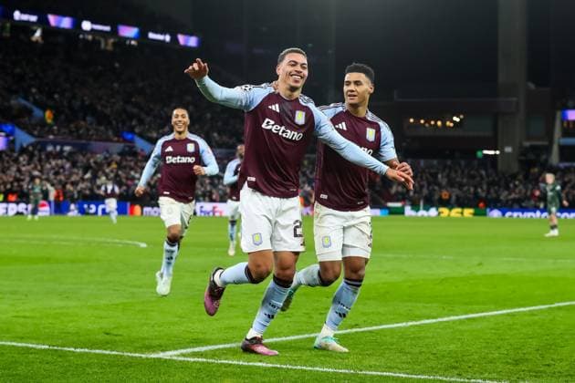 UEFA Champions League Matchday 8 of 8 Aston Villa v Celtic Morgan Rogers of Aston Villa celebrates his hat-trick to make the score 4-2 during the UEFA Champions League Matchday 8 of 8 Aston Villa vs Celtic at Villa Park, Birmingham, United Kingdom, 29th January 2025 (Photo by Gareth Evans News Images) Copyright: xGarethxEvans NewsxImagesx