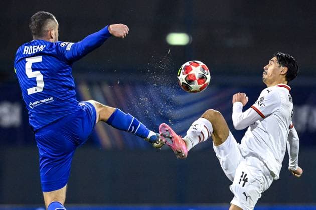 Sport Themen der Woche KW05 Sport Bilder des Tages GNK Dinamo v AC Milan - UEFA Champions League 2024 25 League Phase MD8 Arijan Ademi of Dinamo Zagreb and Tijjani Reijnders of AC Milan fights for the ball during the UEFA Champions League 2024 25 League Phase MD8 match between GNK Dinamo and AC Milan at Maksimir Stadium on January 29, 2025. in Zagreb, Croatia.  MarkoxLukunic PIXSELL