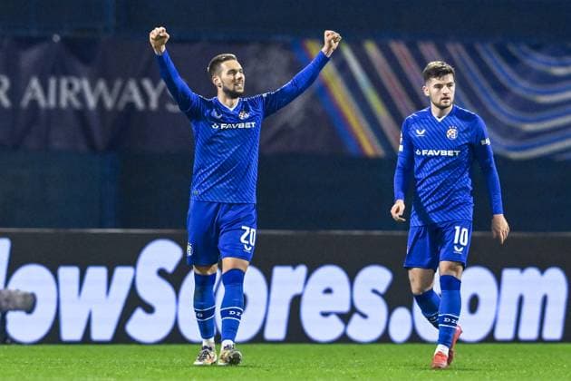 GNK Dinamo v AC Milan - UEFA Champions League 2024 25 League Phase MD8 Players of Dinamo Zagreb Marko Pjaca and Martin Baturina celebrates a goal during the UEFA Champions League 2024 25 League Phase MD8 match between GNK Dinamo and AC Milan at Maksimir Stadium on January 29, 2025. in Zagreb, Croatia.  MarkoxLukunic PIXSELL