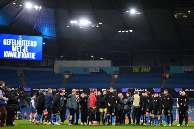 Manchester City v Club Brugge - UEFA Champions League MANCHESTER, ENGLAND - JANUARY 29 : players of Club Brugge celebrate after the UEFA Champions League 2024 25 League Phase MD8 match between Manchester City and Club Brugge on January 29, 2025 in Manchester, England, 29 01 2025 Manchester England  Copyright: xTomasxSiskx