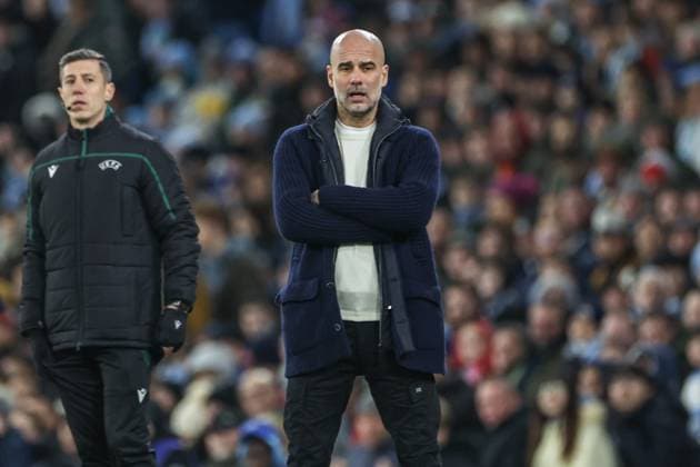 UEFA Champions League Matchday 8 of 8 Manchester City v Club Brugge Pep Guardiola manager of Manchester City during the UEFA Champions League Matchday 8 of 8 Manchester City vs Club Brugge at Etihad Stadium, Manchester, United Kingdom, 29th January 2025 (Photo by Mark Cosgrove News Images) Manchester Etihad Stadium Manchester United, ManU Kingdom Copyright: xMarkxCosgrove NewsxImagesx