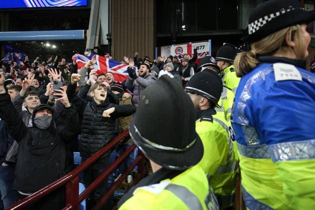 Aston Villa v Celtic 29 January 2025, Aston - UEFA Champions League Football - Aston Villa v Celtic - Aston Villa fans taunt the Celtic fans as they leave - Photo: Charlotte Wilson Offside. Aston UK Copyright: xCharlottexWilsonx xOffsidexOffside