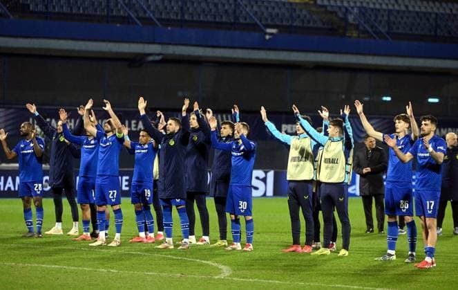 Croatia, Zagreb, 290125. Maksimir Stadium. Football match of the 8th round of the UEFA Champions League, Dinamo - Milan. In the photo: Dinamo. Photo: Goran Mehkek CROPIX Zagreb Croatia Copyright: xxGoranxMehkekx gm_dinamo_milan98-290125