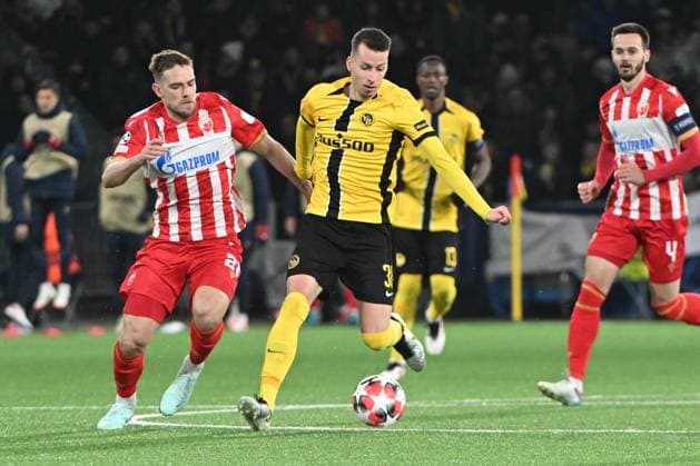29.01.2025, Bern, Stadion Wankdorf, Uefa Champions League: BSC Young Boys - Roter Stern Belgrad, 30 Sandro Lauper (Young Boys) gegen 21 Timi Max Elsnik (Belgrad). Bern Stadion Wankdorf Bern Switzerland Copyright: xJustPictures.ch ManuelxWinterbergerx jp-de-MaWi-MWI_1169