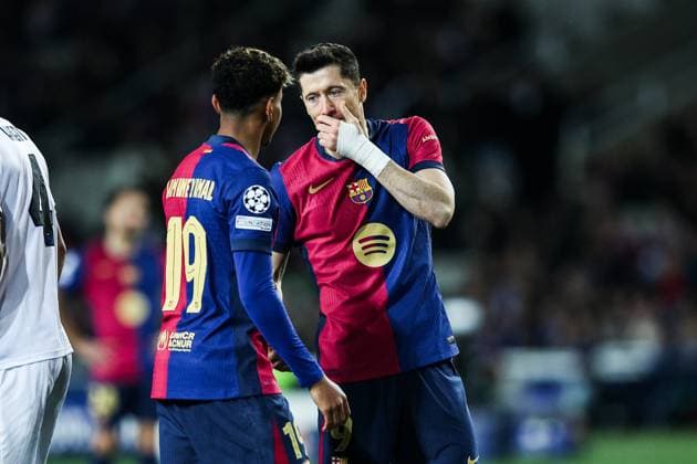 Robert Lewandowski FC Barcelona, Barca Lamine Yamal (FC Barcelona) during the UEFA Champions League 2024 25 League Phase MD8 match between FC Barcelona and Atalanta BC at Estadi Olimpic Lluis Companys on January 29, 2025 in Barcelona, Spain. (Photo by Xavi Bonilla DeFodi Images) Defodi-674_20250129_XB3_1965