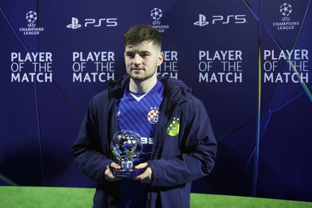 Zagreb, 290125. Maksimir Stadium. Football match of the 8th round of the UEFA Champions League, Dinamo - Milan. In the photo: Martin Baturina, player of the match. Photo: Josip Bandic CROPIX Zagreb Croatia Copyright: xxJosipxBandicx jb_dinamo_milan61-290125