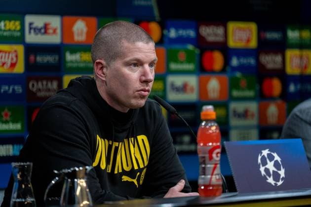 Mike Tullberg (Borussia Dortmund 09, Cheftrainer) bei der Pressekonferenz nach dem Spiel, GER BVB Borussia Dortmund 09 vs. Schachtar Donezk, Fussball, Champions League, Spieltag 8, Saison 2024 2025, 29.01.2025 GER BVB Borussia Dortmund 09 vs. Schachtar Donezk, Fussball, Champions League, Spieltag 8, Saison 2024 2025, 29.01.2025 Dortmund Copyright: xEibner-Pressefoto FabianxFriesex EP_FFE