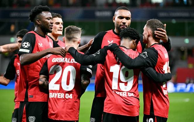 Fussball, Champions League, Deutschland, Herren, Saison 2024 2025, 8. Spieltag, BayArena Leverkusen: Bayer Leverkusen - Sparta Prag 2:0; Jubel Nathan Tella (LEV) nach seinem Tor zum 2:0. Jubel, Freude, Aktion.