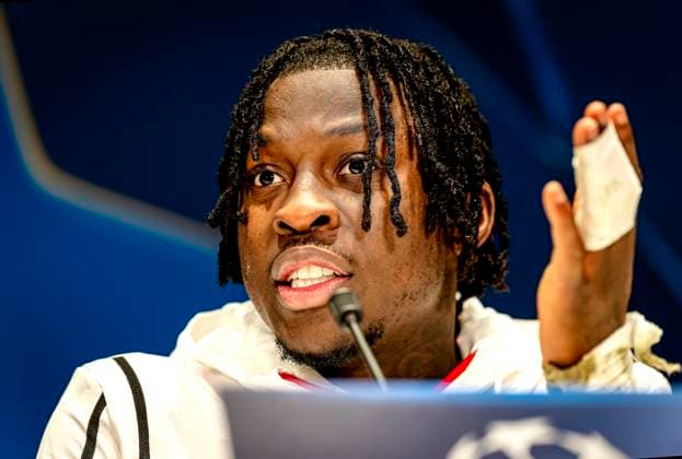 PSV Eindhoven forwarder Johan Bakayoko during te press conference, PK, Pressekonferenz after the match PSV - Liverpool at the Philips stadium for the Champions League - League phase - Matchday 8 season 2024-2025 in EINDHOVEN, Netherlands on 29 january 2025, (photo by Marcel van Dorst EYE4images DeFodi Images) Defodi-746_211767