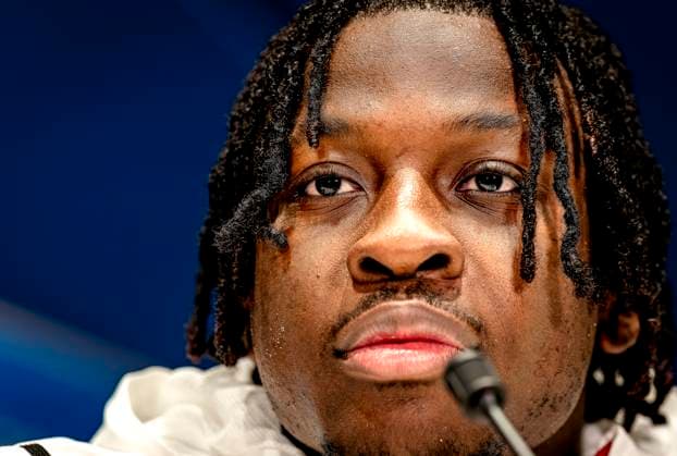 PSV Eindhoven forwarder Johan Bakayoko during te press conference, PK, Pressekonferenz after the match PSV - Liverpool at the Philips stadium for the Champions League - League phase - Matchday 8 season 2024-2025 in EINDHOVEN, Netherlands on 29 january 2025, (photo by Marcel van Dorst EYE4images DeFodi Images) Defodi-746_211774