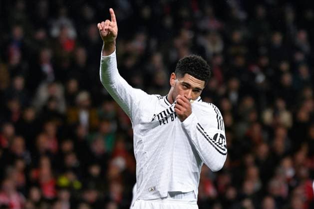 FOOTBALL : Brest vs Real Madrid - Ligue des Champions - 29 01 2025 Jude Bellingham ( 5 - Real Madrid ) celebrates after scoring during the UEFA Champions League match between Stade Brestois 29 and Real Madrid CF at Stade de Roudourou on January 29 , 2025 in Guingamp, France. ( Photo by Dante Badano PsnewZ ) - GuingampFrance  Copyright: xDantexBadanox