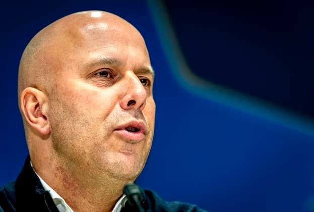 Liverpool FC trainer Arne Slot during te press conference, PK, Pressekonferenz after the match PSV - Liverpool at the Philips stadium for the Champions League - League phase - Matchday 8 season 2024-2025 in EINDHOVEN, Netherlands on 29 january 2025, (photo by Marcel van Dorst EYE4images DeFodi Images) Defodi-746_211788