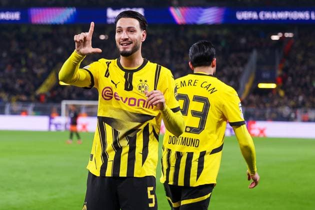 29.01.2025, UEFA Champions League, 8. Spieltag, Borussia Dortmund - Shakhtar Donetsk, Ramy Bensebaini (Borussia Dortmund) bejubelt das Tor zum 3:1, Dortmund Signal Iduna Park NRW Deutschland xRHR-FOTO DEx Copyright: DennisxEwert RHR-FOTOx RHR-FOTO DE