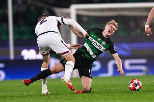 Conrad Harder (Sporting CP Lisboa) Emil Holm (Bologna) during the Uefa Champions League match between Sporting CP Lisboa 1-1 Bologna FC at Estdio Jos Alvalade on January 29, 2025 in Lisboa, Italy. Noxthirdxpartyxsales  (280021572)