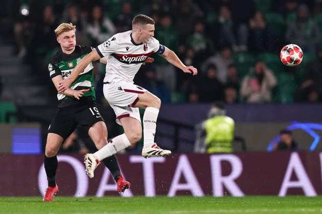 Lewis Ferguson (Bologna) Conrad Harder (Sporting CP Lisboa) during the Uefa Champions League match between Sporting CP Lisboa 1-1 Bologna FC at Estdio Jos Alvalade on January 29, 2025 in Lisboa, Italy. Noxthirdxpartyxsales  (280021576)