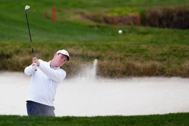 PEBBLE BEACH, CA - JANUARY 29: PGA, Golf Herren golfer Robert MacIntyre plays a shot out of a sand trap on the 17th hole during practice for the AT&T Pebble Beach Pro AM on January 29, 2025, at Pebble Beach Golf Links in Pebble Beach, California. (Photo by Brian Spurlock Icon Sportswire) GOLF: JAN 29 PGA AT&T Pebble Beach Pro-Am EDITORIAL USE ONLY Icon25012940