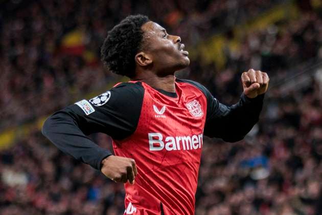 UEFA Champions League, Bayer Leverkusen - Sparta Prag, 29.01.2025 Nathan Tella (Bayer 04 Leverkusen, 19) jubelt nach seinem Tor zur 2:0 Führung. UEFA Champions League, Bayer Leverkusen - Sparta Prag, 8. Spieltag, am 29.01.2025, BayArena, Leverkusen UEFA regulations prohibit any use of photographs as image sequences and or quasi-video Copyright: xBEAUTIFULxSPORTS Meuselx