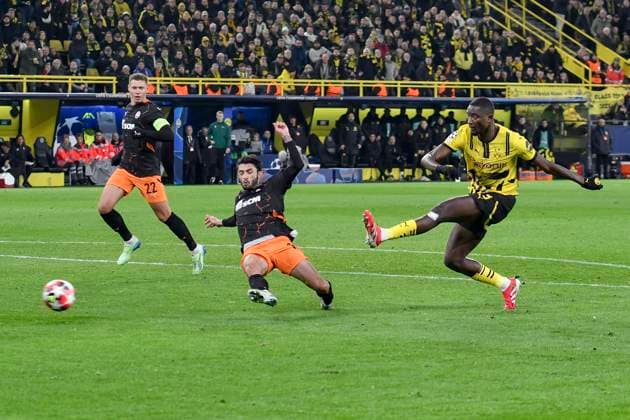 Serhou Guirassy (Dortmund 9) erzielt das Tor zum 2:0 29.01.2025 Fussball, Champions League, Borussia Dortmund vs Schachtar Donezk, Signal Iduna Park, Dortmund,