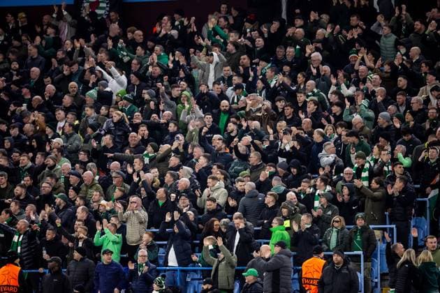 Aston Villa v Celtic Champions League 29 01 2025. Celtic fans during the Champions League match between Aston Villa and Celtic at Villa Park, Birmingham, England on 29 January 2025. Birmingham Villa Park West Midlands England Editorial use only , Copyright: xManjitxNarotrax PSI-21358-0152