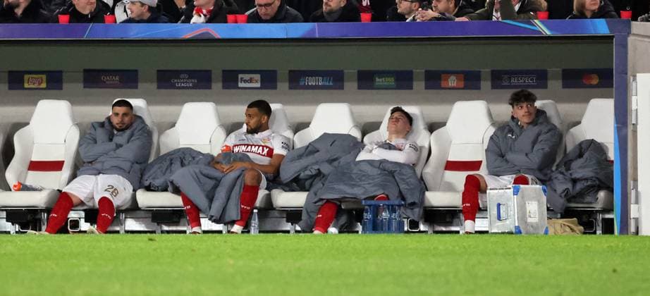 29.01.25 VfB Stuttgart - Paris St. Germain Deutschland, Stuttgart, 29.01.2025, Fussball, UEFA Champions League, VfB Stuttgart - Paris St. Germain: v.l. Deniz Undav, Josha Vagnoman, Angelo Stiller, Ameen Al-Dakhil (alle VfB Stuttgart).