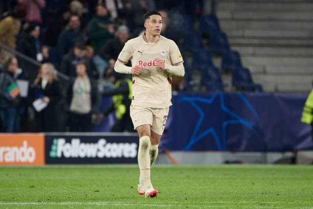 Salzburg, Österreich 29. Januar 2025: Champions League - 2024 2025 - RB Salzburg vs. Atletico de Madrid Im Bild: Torschütze Adam Daghim (RB) nach seinem Tor zum 1:4. Red Bull Arena Copyright: xFotostandx xWassmuthx