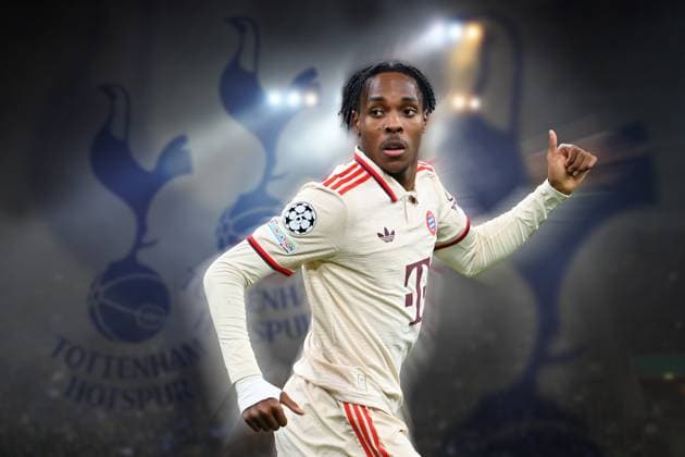 FOTOMONTAGE :Mathys TEL (FCB) weckst offenbar das Interesse von Tottenham Hotspur. Aktion,Einzelbild,angeschnittenes Einzelmotiv,Halbfigur,halbe Figur Fussball Champions League Ligaphase, FC Bayern Muenchen - SK Slovan Bratislava