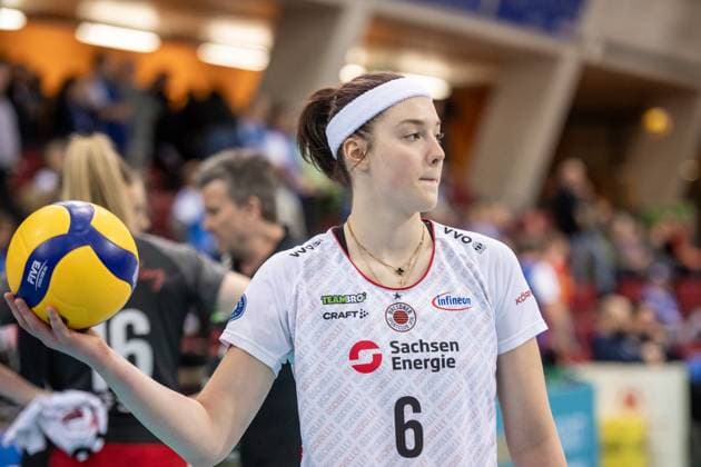 Victoria Demidova (Dresdner SC, 06) GER, Allianz MTV Stuttgart - Dresdner SC, Volleyball Bundesliga, VBL, Spielzeit 2024 2025, 30.01.2025 GER, Allianz MTV Stuttgart - Dresdner SC, Volleyball Bundesliga, VBL, Spielzeit 2024 2025, 30.01.2025 Stuttgart Copyright: xSandyxDinkelackerx EP_SDR