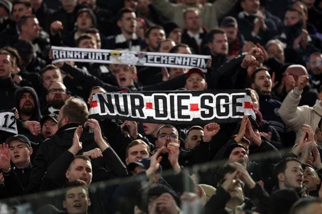 Rome, Italy 30.01.2025: Eintracht Frankfurt supporters on the stand during the Uefa Europa League 2024-2025, football match between AS Roma vs Eintracht Frankfurt at Olympic Stadium in Rome.  Copyright: xMarcoxIacobucci IPAxSportx xipa-agency.netx xx IPA_53471056 IPA_Agency_IPA53471056